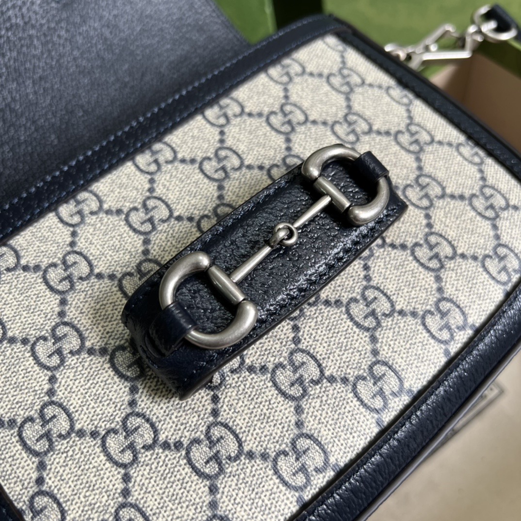 Gucci Horsebit 1955 Small Shoulder Bag GG Supreme Canvas Navy Blue 20cm 658574 96IWN 4076