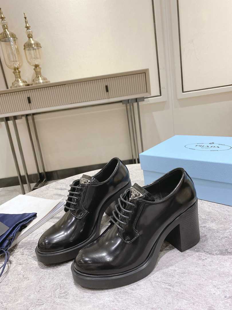 Prada Heeled Brushed Leather Lace-Ups Black 1E976M055F0002F085