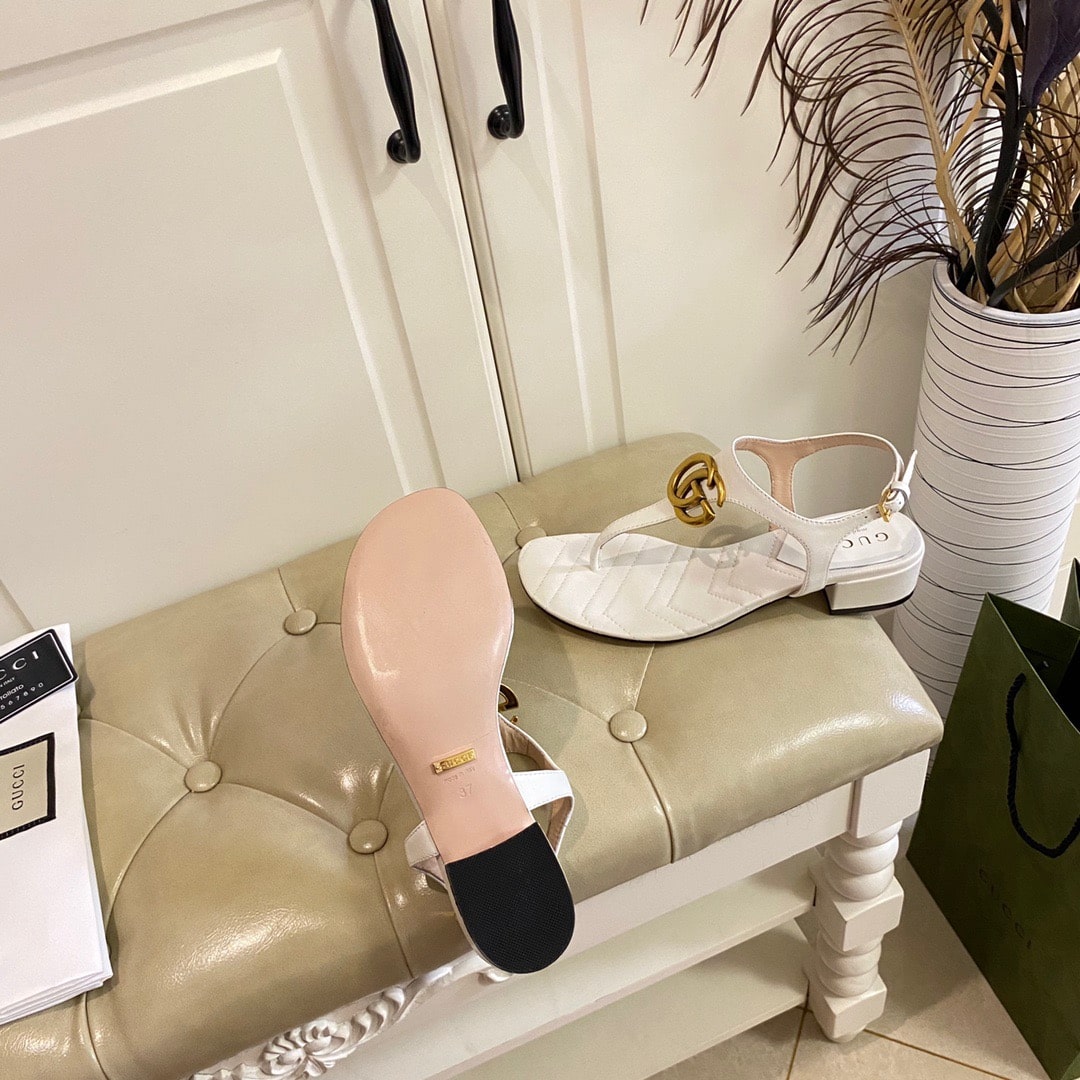 Gucci Double G Sandal Leather White 674840 Bko00 9022
