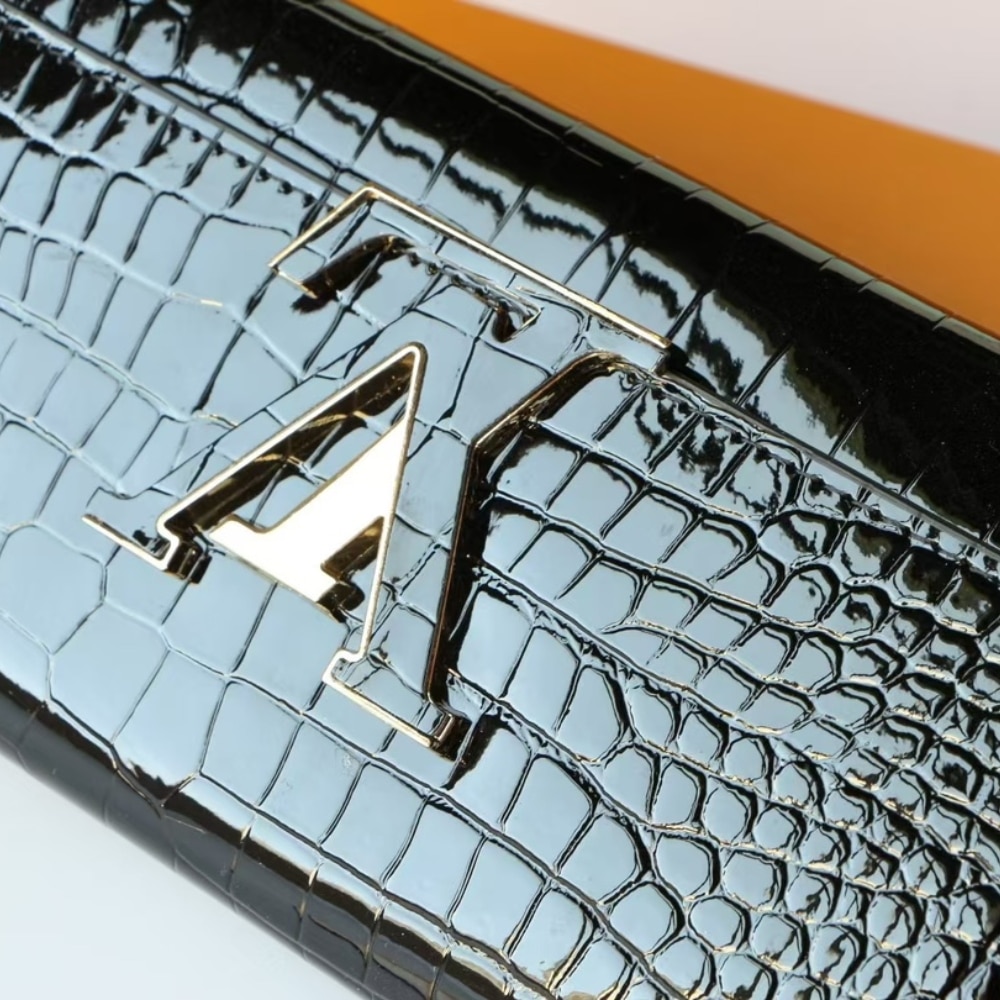 Louis Vuitton Capucines Crocodile Leather Long Wallet Black 20cm