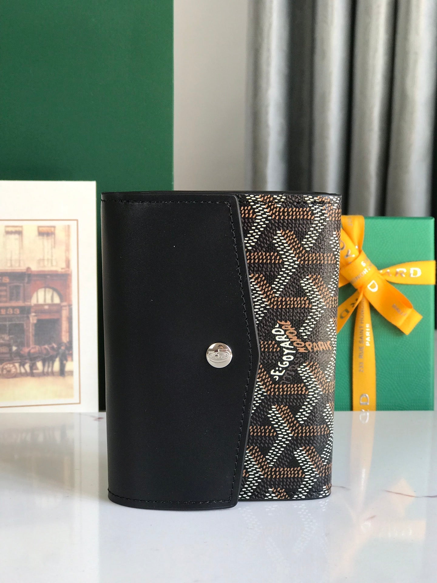 Goyard Saint-Gabriel Wallet 12 Cm Black Calfskin And Goyardine Canvas