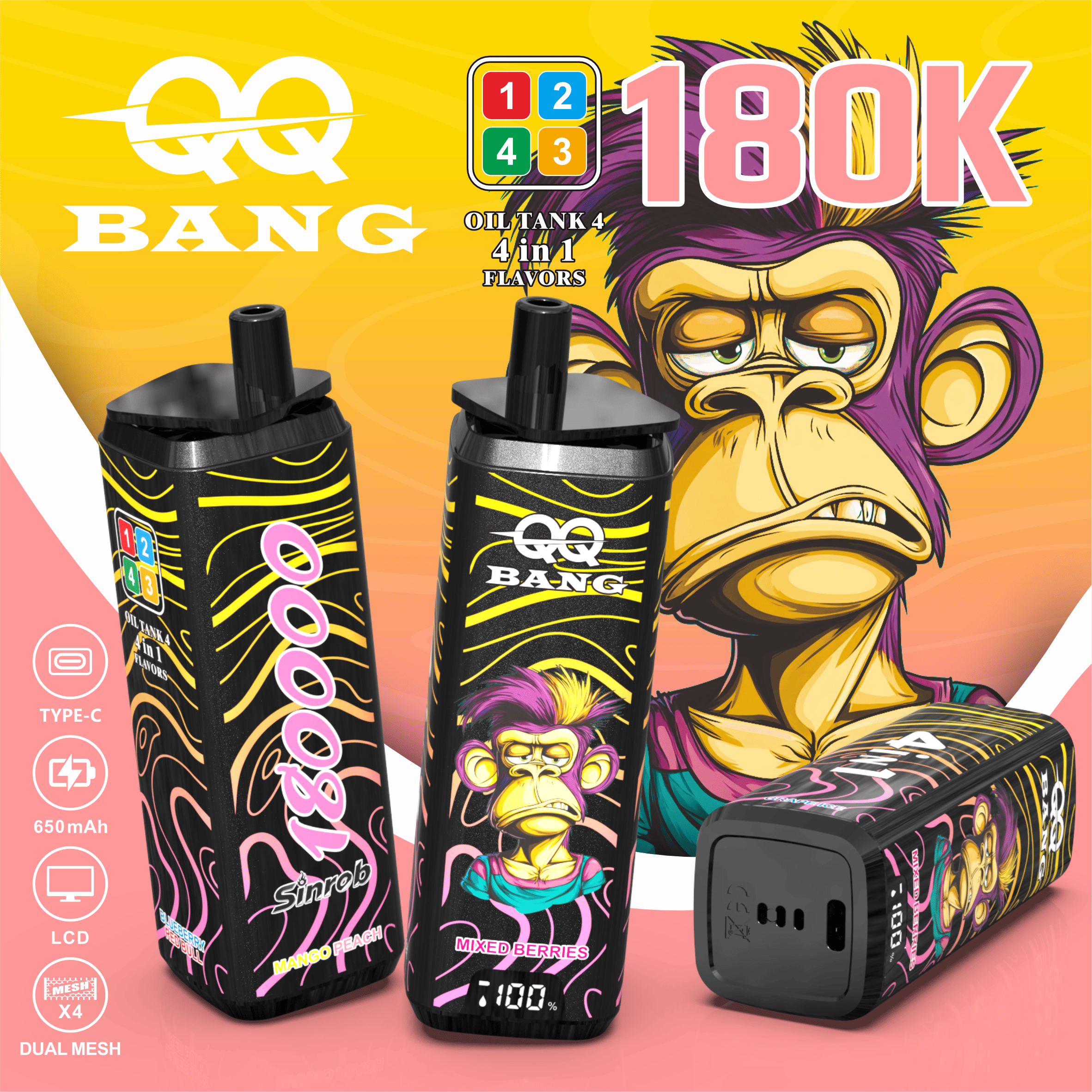 QQ BANG 180K Puffs Prefilled Hookah Vape |  Rechargeable