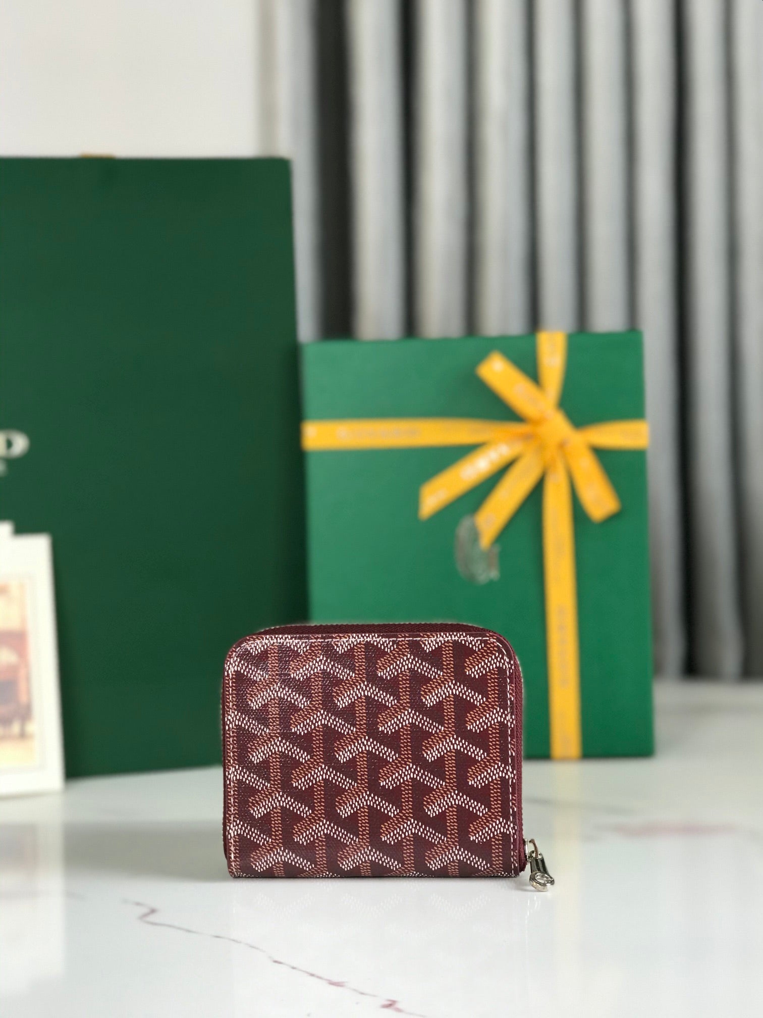 Goyard Matignon Mini Wallet 11 Cm Wine Red Goyardine Canvas And Calfskin
