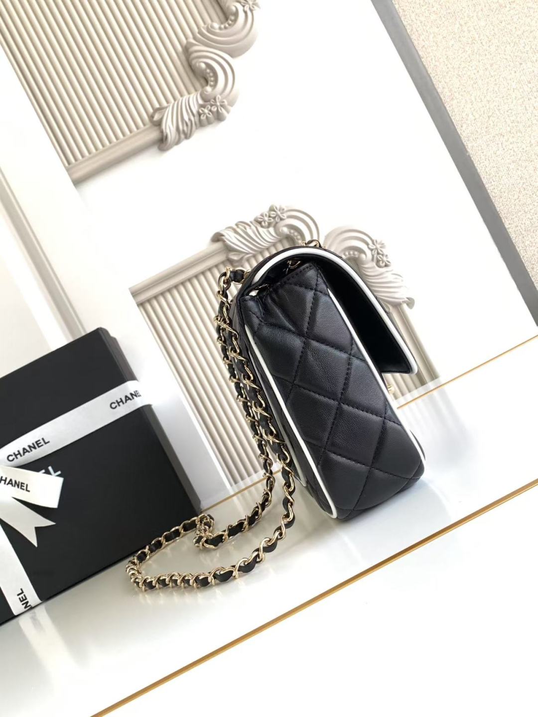 Chanel Small Graphic Frame Flap Bag Black 23cm