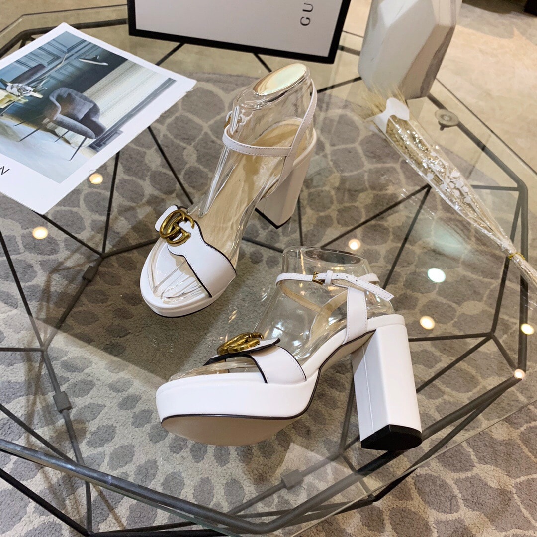 Gucci Gg Leather Heeled Sandal White