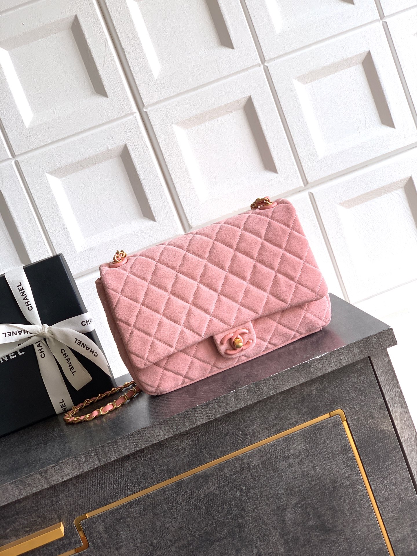 CHANEL 26C Large CF Bag in Pink Suede