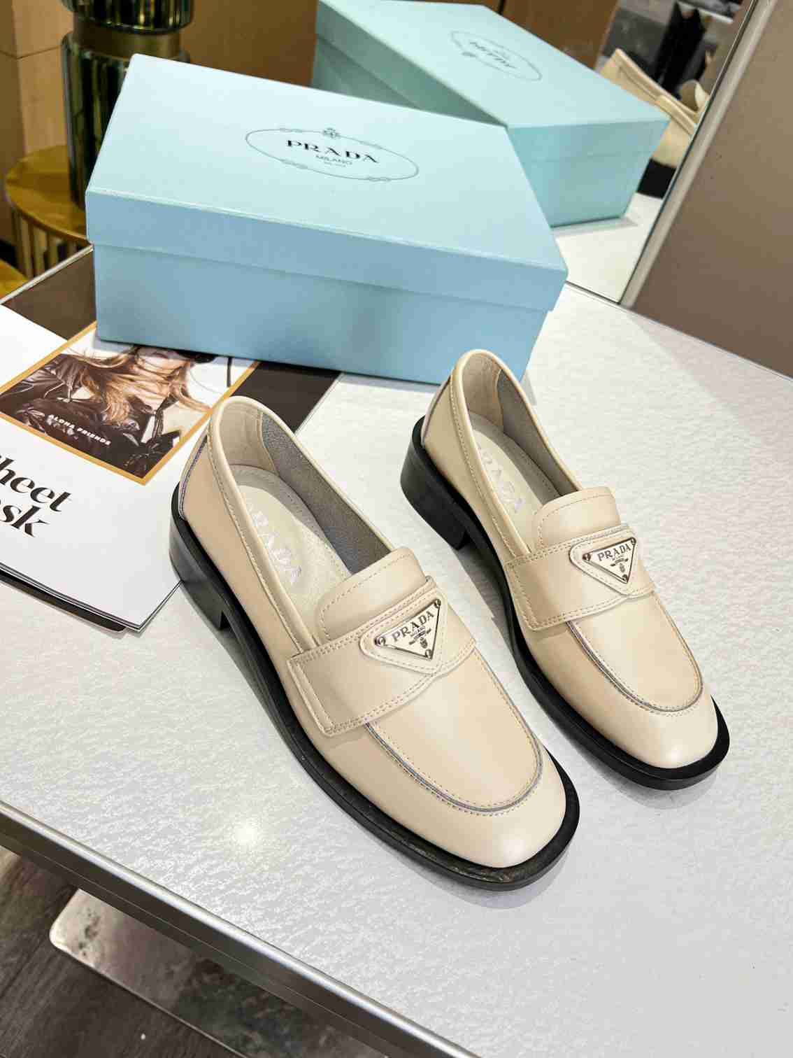Prada Patent Leather Loafers Nude