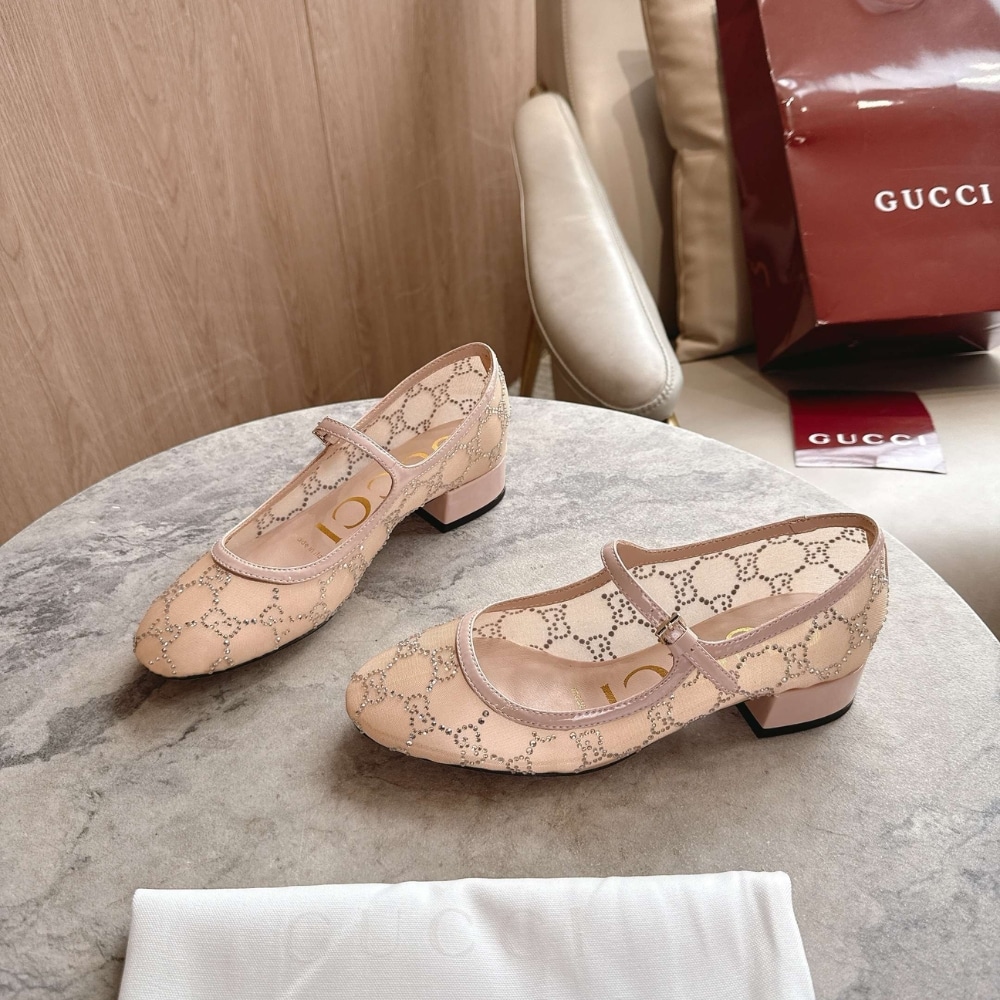 Gucci Women Gg Crystal Ballet Flat Light Pink Mesh 836809 Faeq0 9941