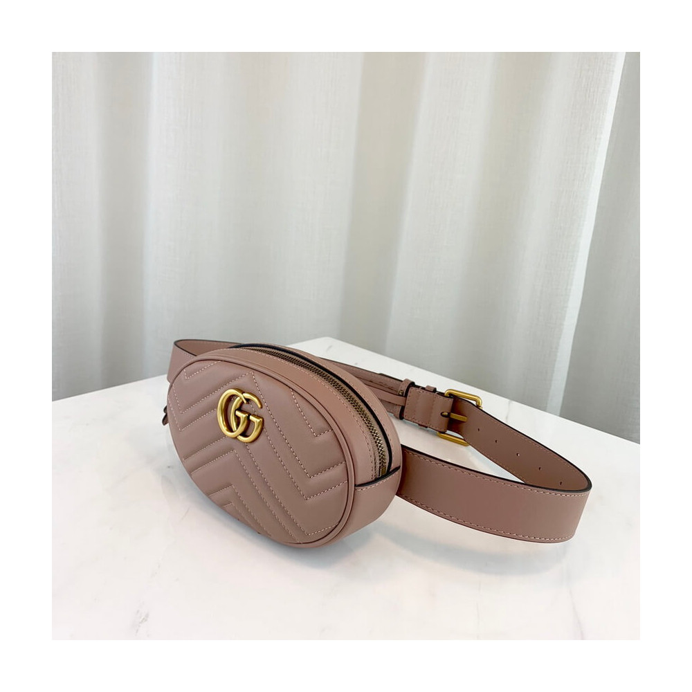 Gucci GG Marmont Matelasse Leather Belt Bag Nude Pink