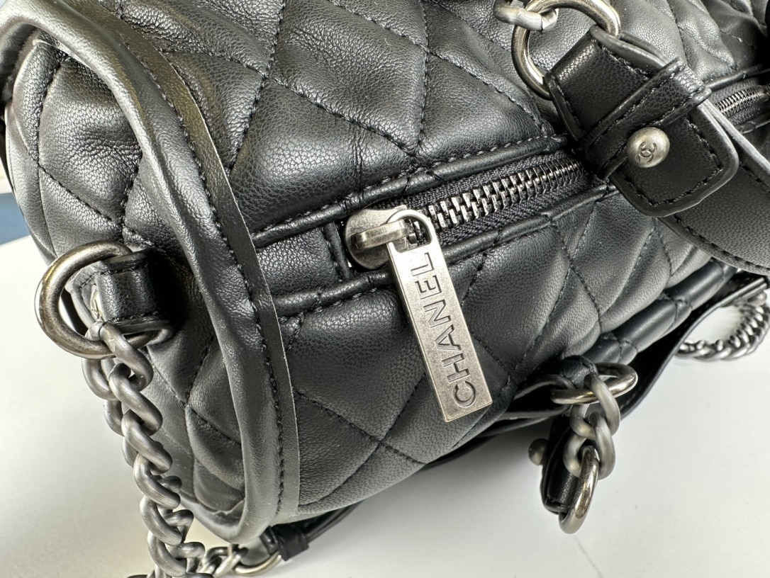 Chanel Casual Riviera Bowling Bag Quilted Calfskin Medium Black 32Cm/12.6in