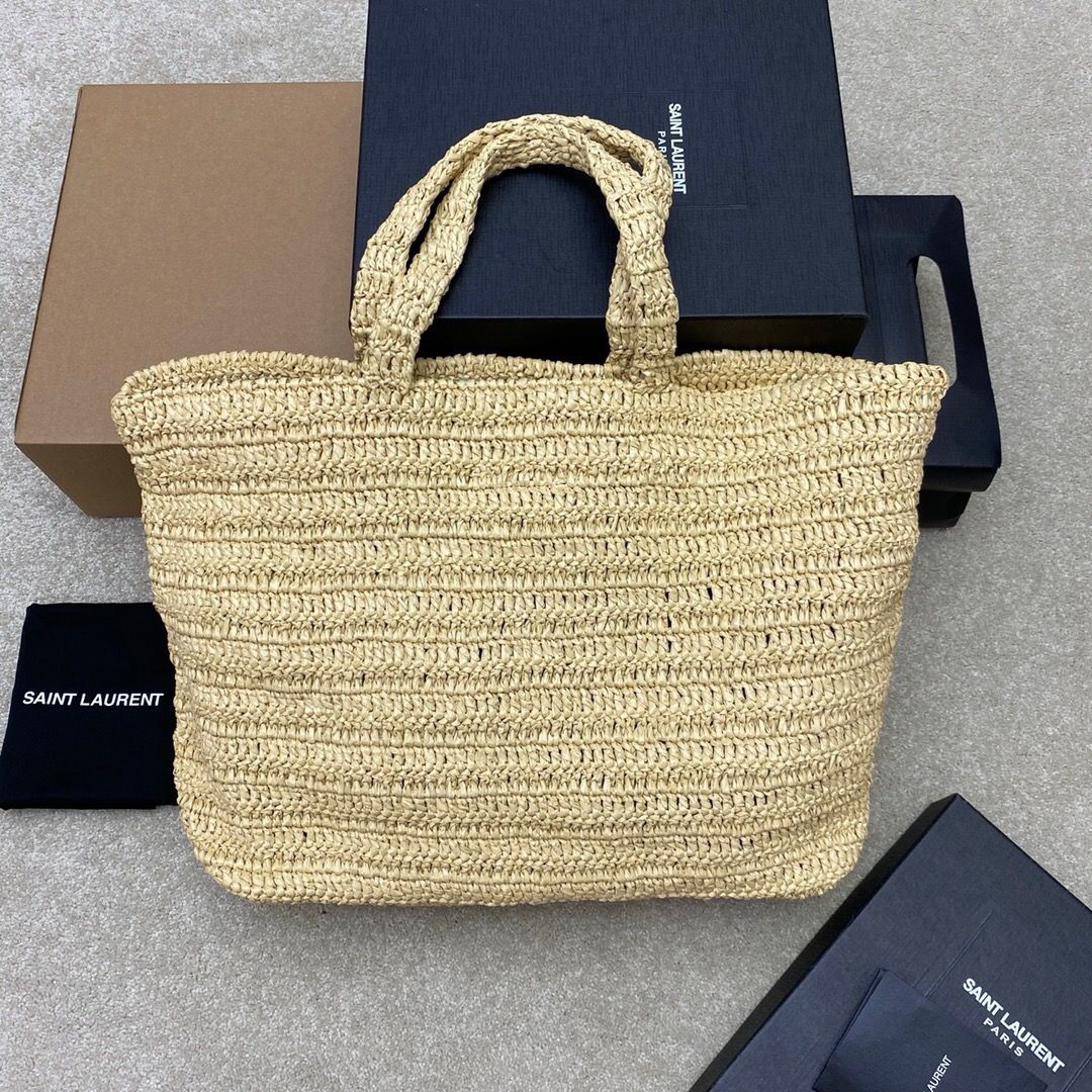 Saint Laurent Rive Gauche Supple Tote Bag In Raffia Crochet 38Cm