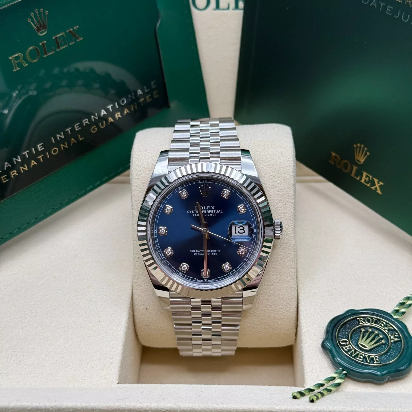 【Super Clone】RLX  Datejust 41mm Swiss Replica Watch | Blue Dial with Diamonds Ref 126334