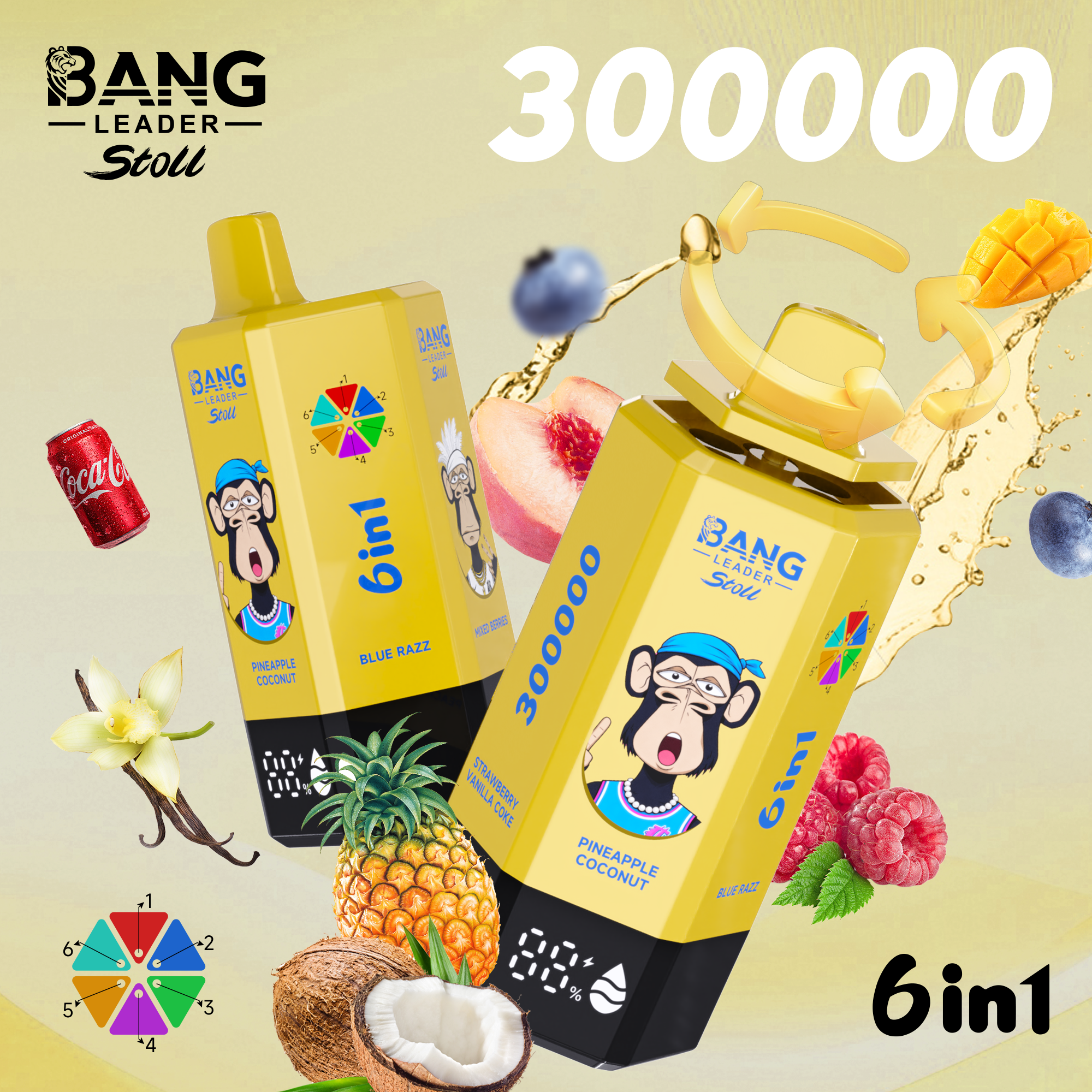 Bang Leader Stoll 300K Puffs 6-in-1 Prefilled Vape | Multi-Flavor,  Rechargeable