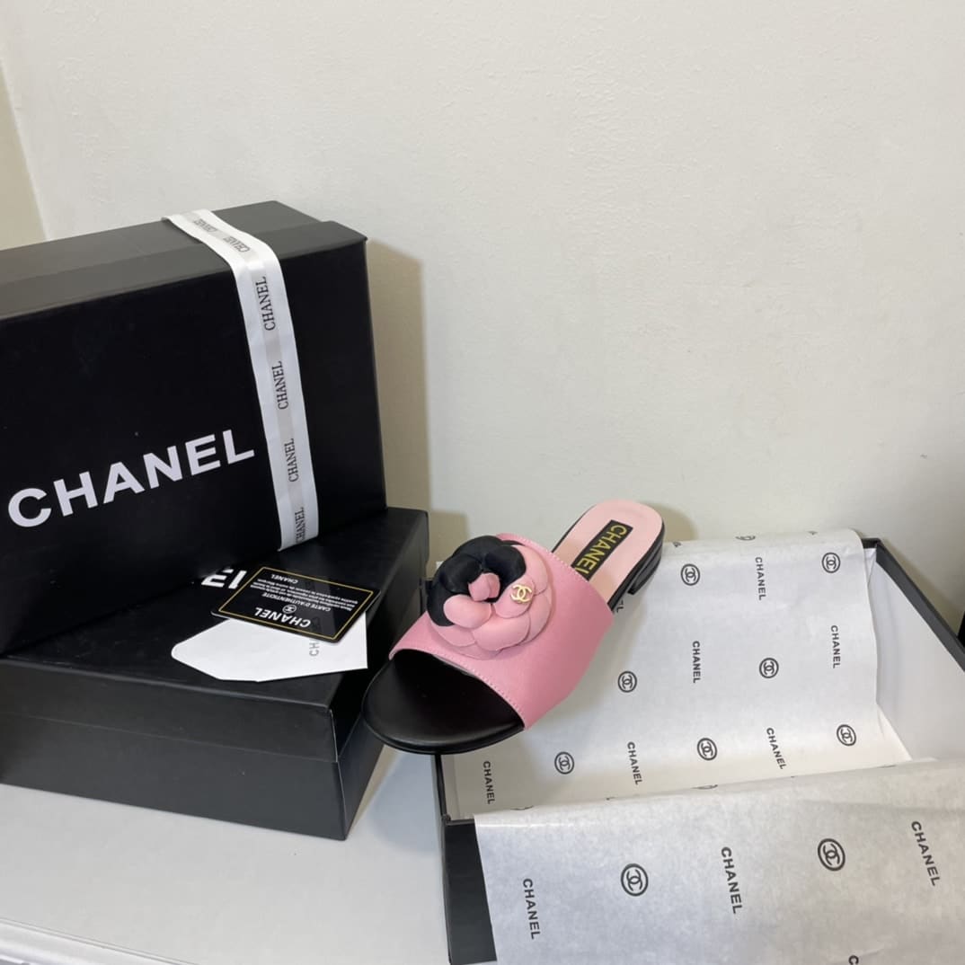 Chanel Camellia Slides Pink Black