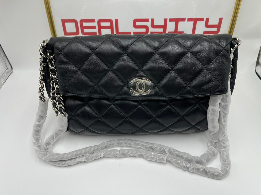Chanel Black Quilted Washed Lambskin Chain Around Hobo 31cm