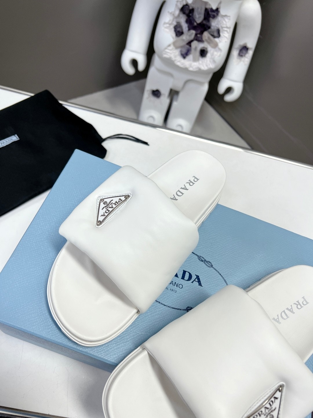 Prada Soft Padded Nappa Leather Slides White 1Xx6482Dl8F0009F020