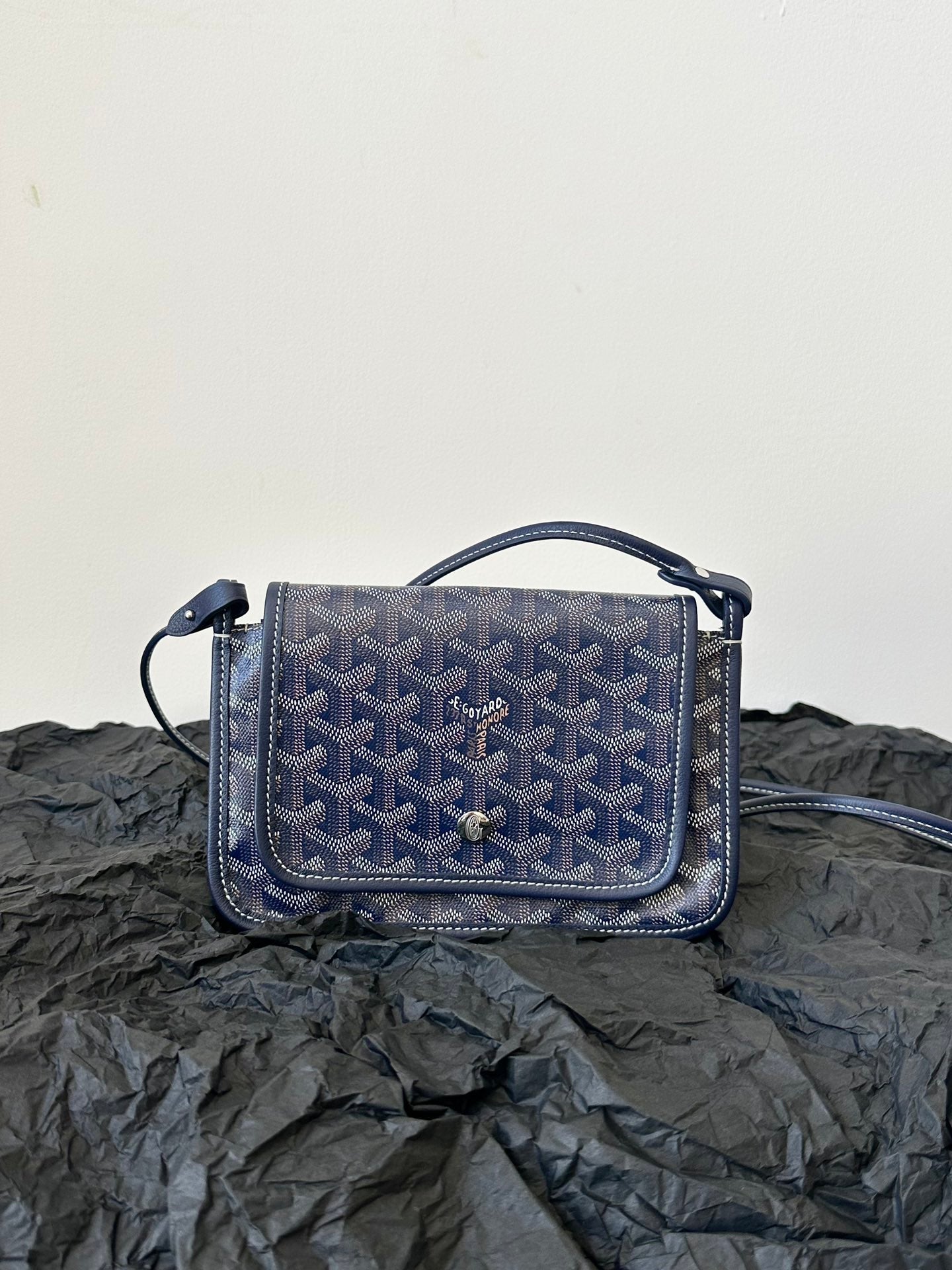 Goyard Plumet Pocket Wallet 20cm Navy Blue Goyardine Canvas And Lambskin Trim