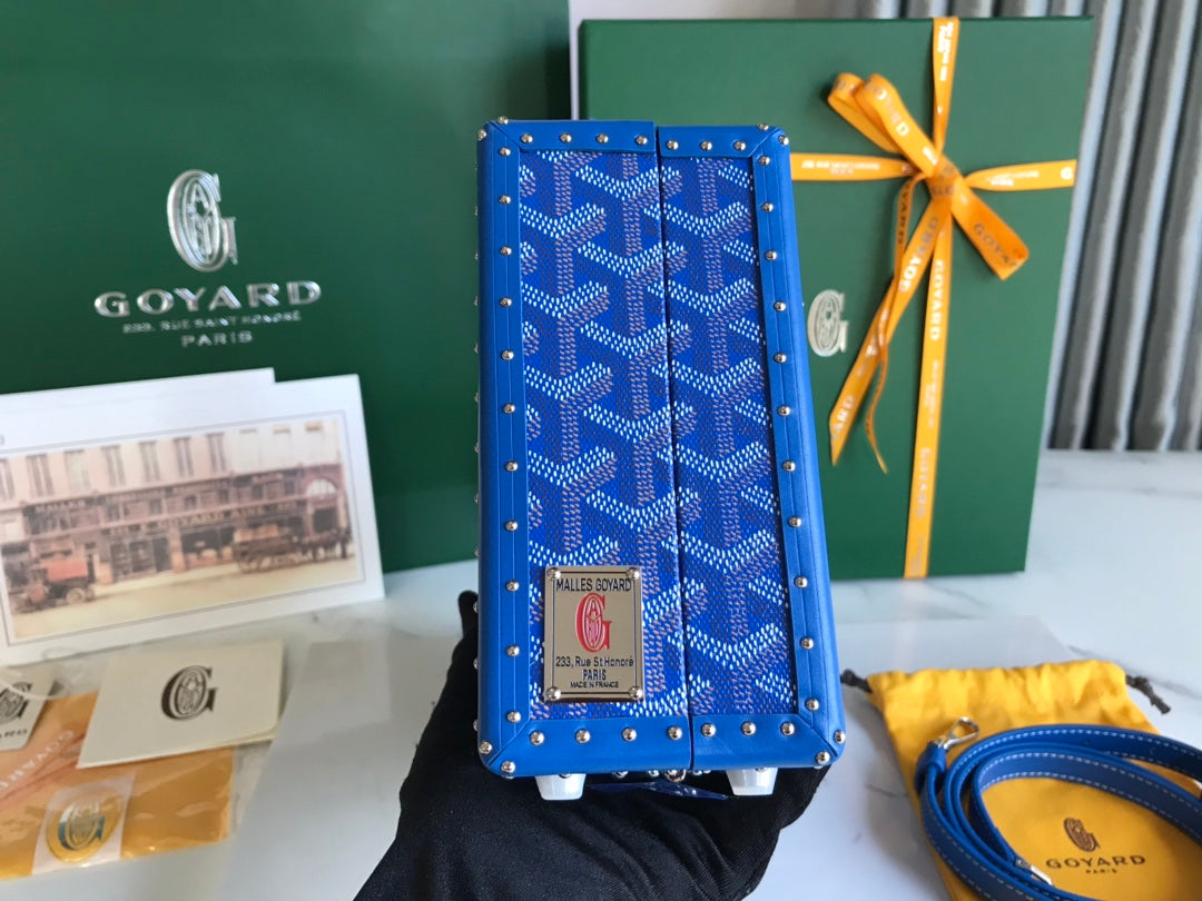 Goyard Grand Hôtel Trunk Bag 24.5cm Blue Goyardine Canvas And Calfskin