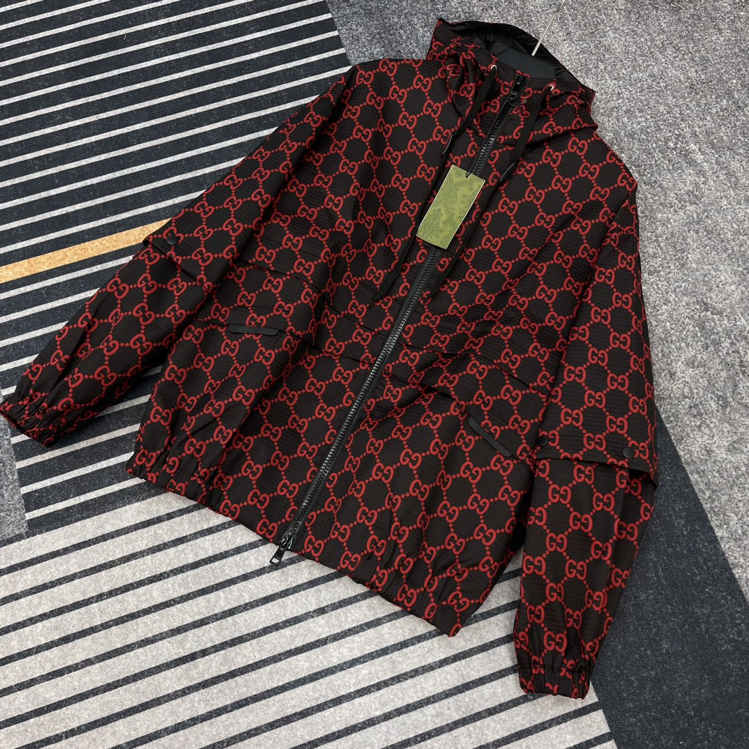 GG Nylon checked jacket with removable sleeves