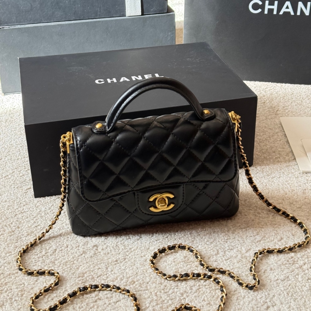 Chanel Mini Flap Top Handle Bag And Gold Metal Black 20Cm AS5355 B19386 94305