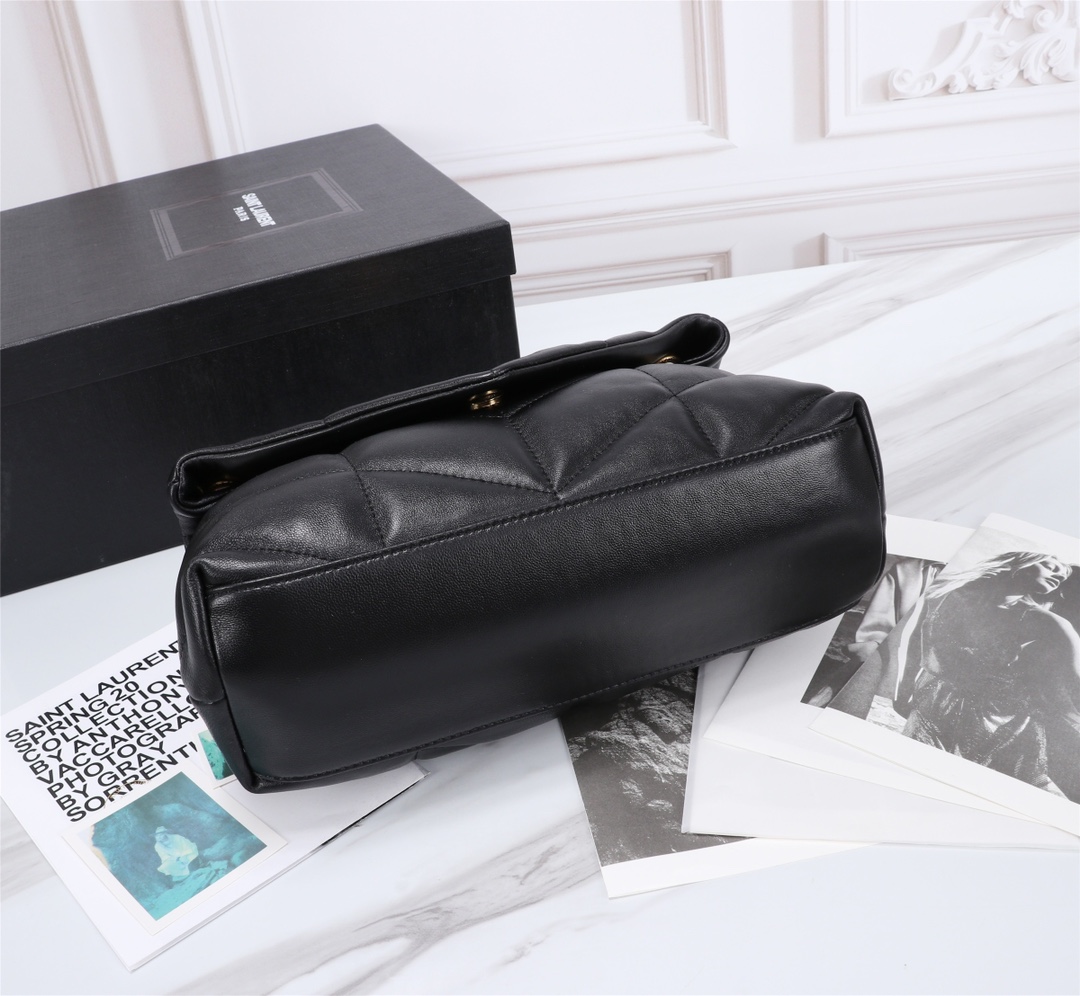Saint Laurent Puffer Small Chain Bag In Quilted Black Gold