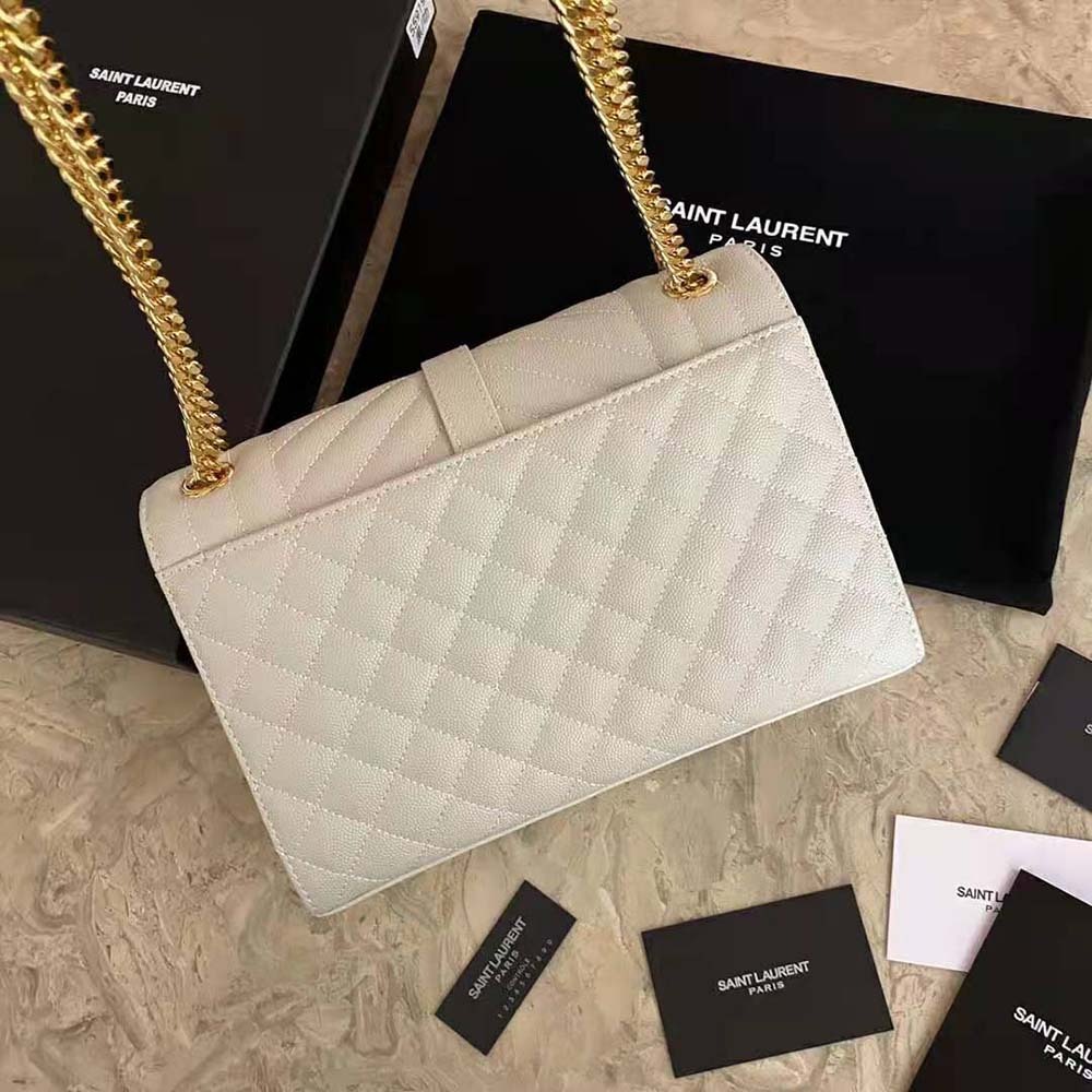 Saint Laurent Envelope Small Bag In Mix Matelasse Grain De Poudre Embossed White