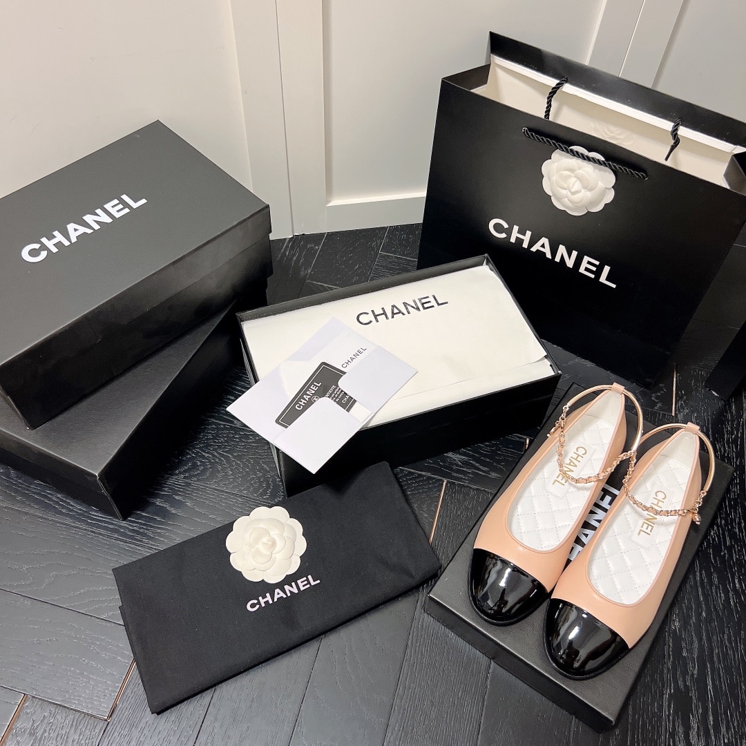 Chanel Interlocking Cc Logo Ballet Flats Black Pink
