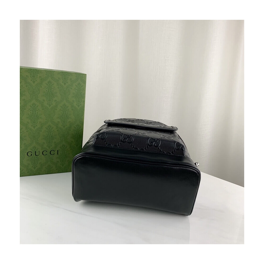 Gucci GG Embossed Backpack in Black Leather