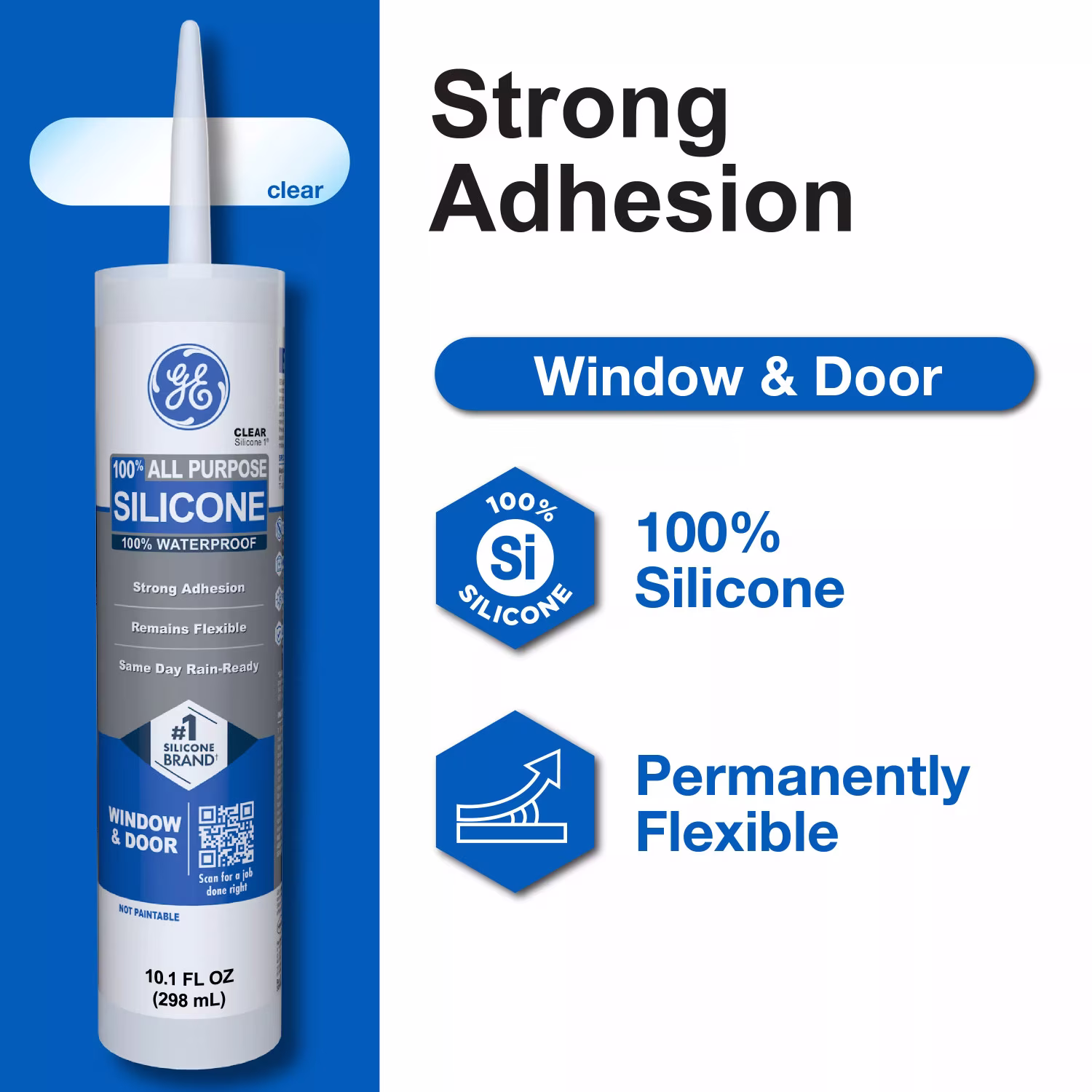 GE Silicone 1 All Purpose Sealant Window & Door, Pack of 1, Clear 10.1 fl oz Cartridge