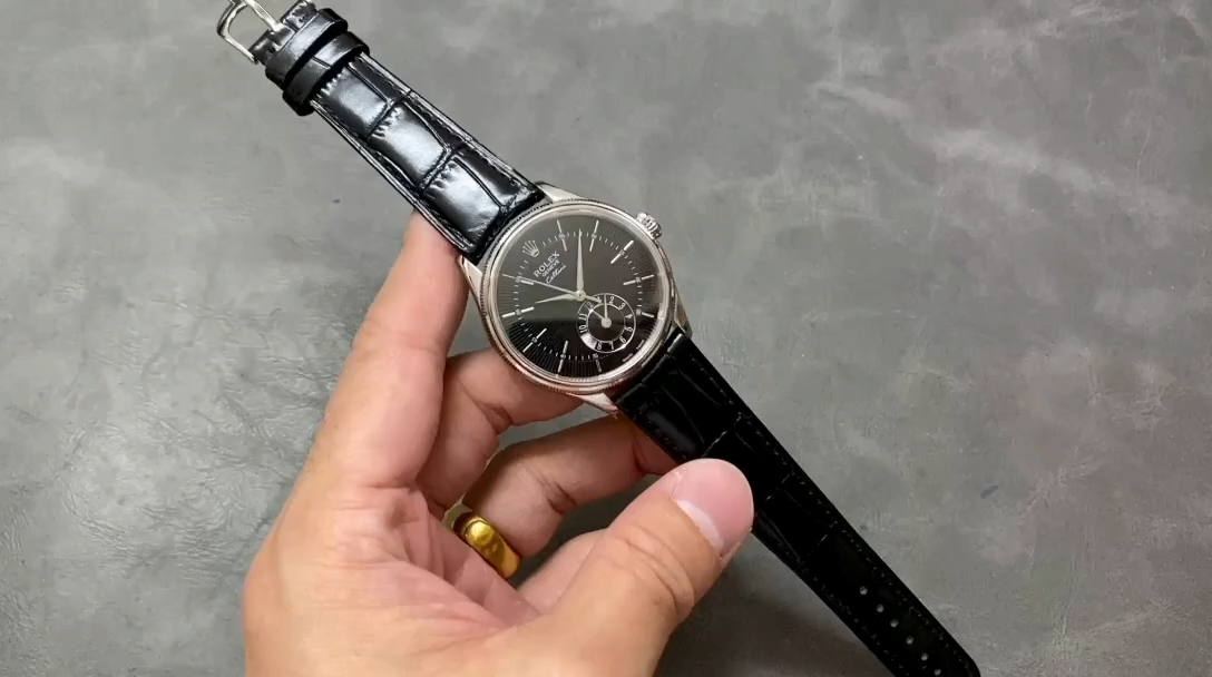 【Super Clone】Rolex Cellini Dual Time 50529 Black Dial White Gold 39mm Mens Replica Watch