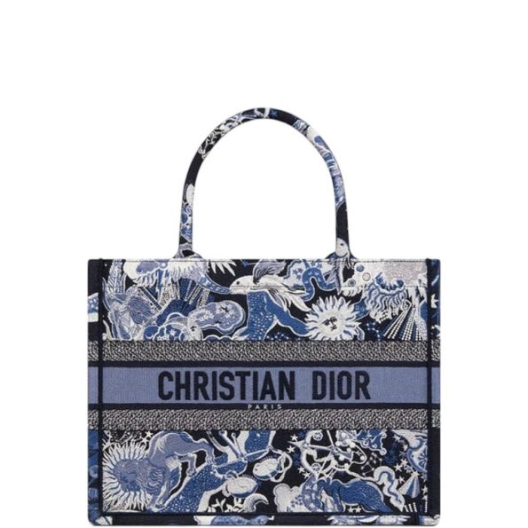 DIOR MEDIUM BOOK TOTE BLUE MULTICOLOR ZODIAC FANTASTICO EMBROIDERY 36CM