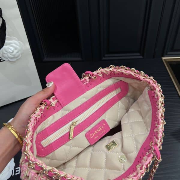 Chanel Straw Shoulder Bags Pink 27Cm