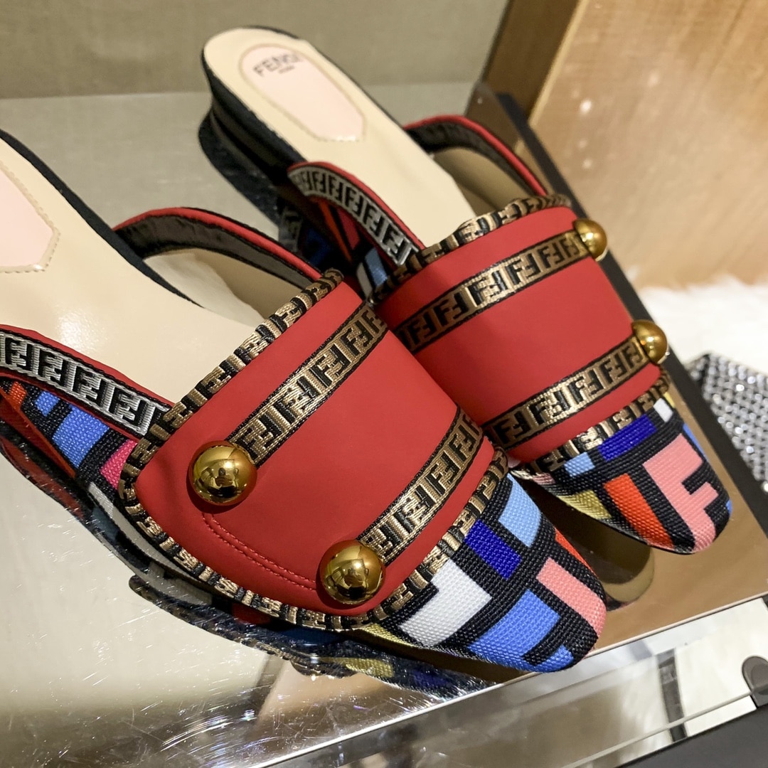 Fendi Flat Loafers Ff White Strap Red