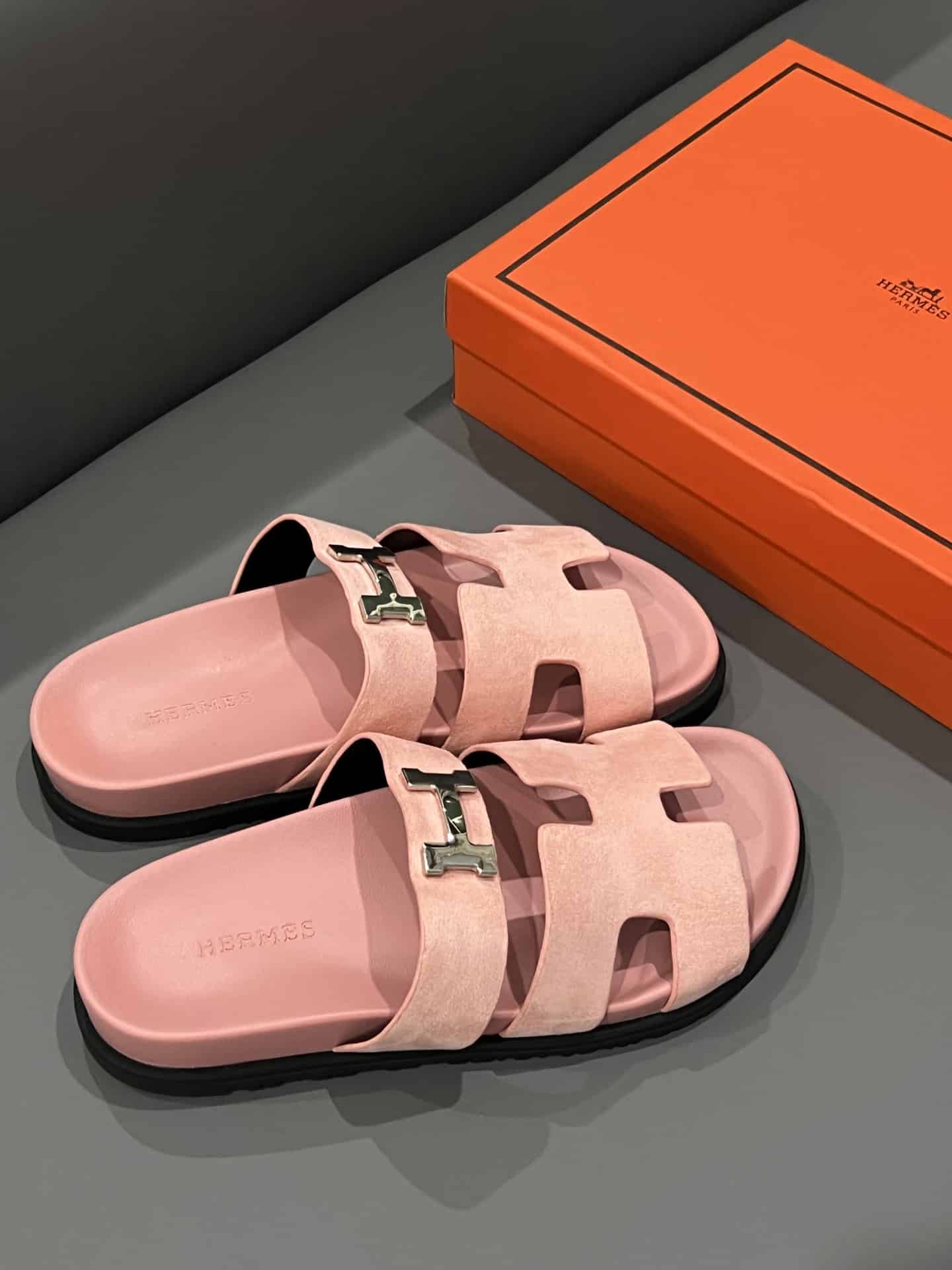 Hermes Chypre Sandal H Logo Silver Hardware Pink