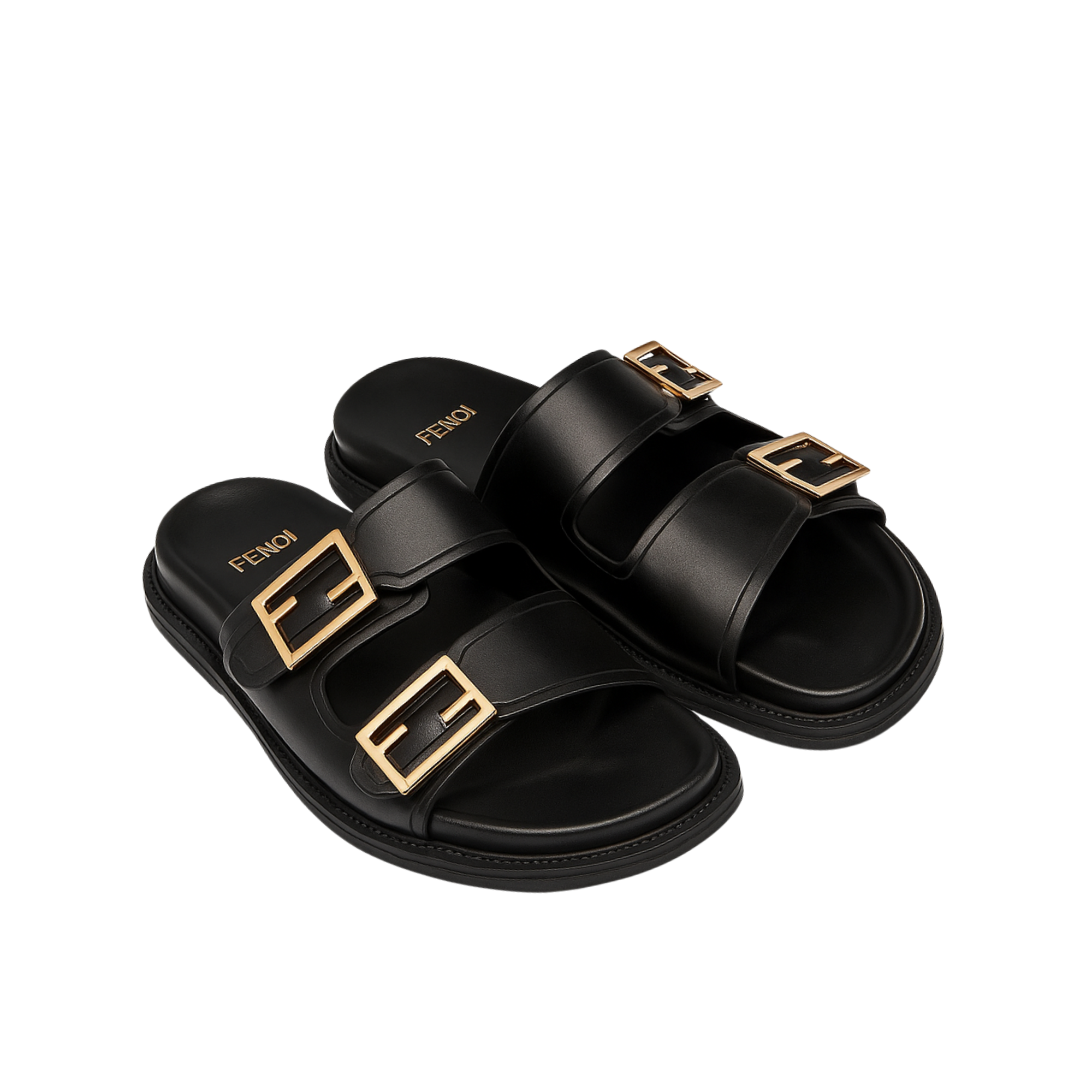 Fendi Feel Leather Slides Black