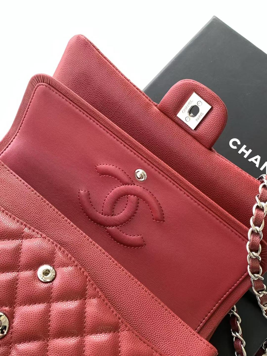 Chanel Classic Flap Bag 25 cm Red Silver-Tone Hardware A01112
