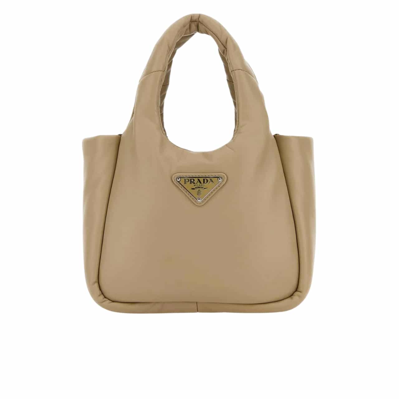 Prada Padded Soft Leather Bag Desert Beige 19Cm