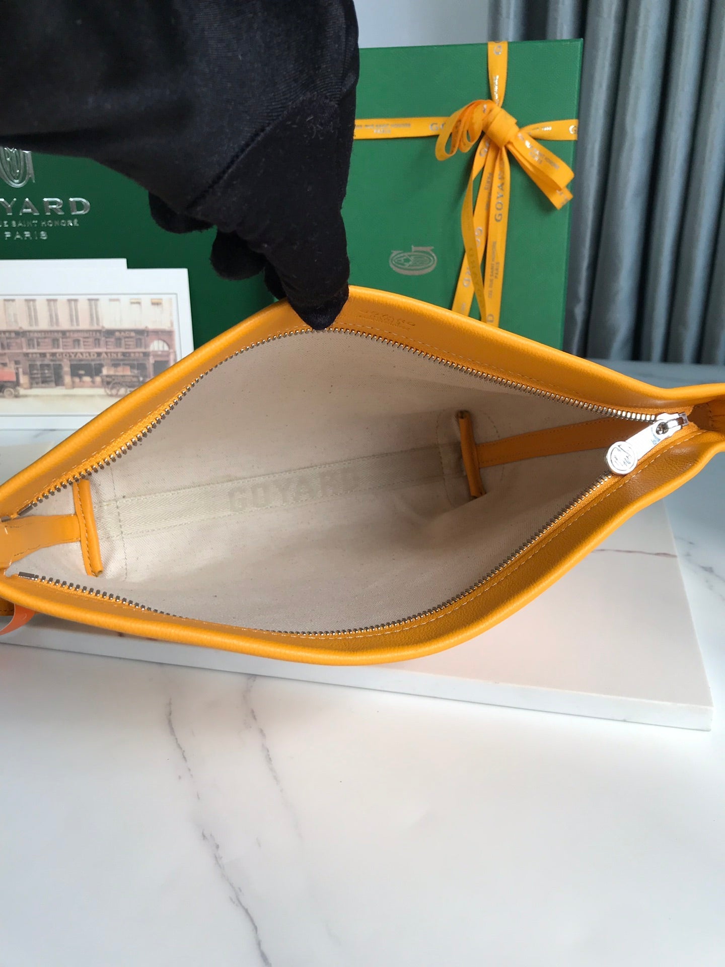 Goyard Conti Pouch 24 Cm Yellow Lambskin And Goyardine Canvas