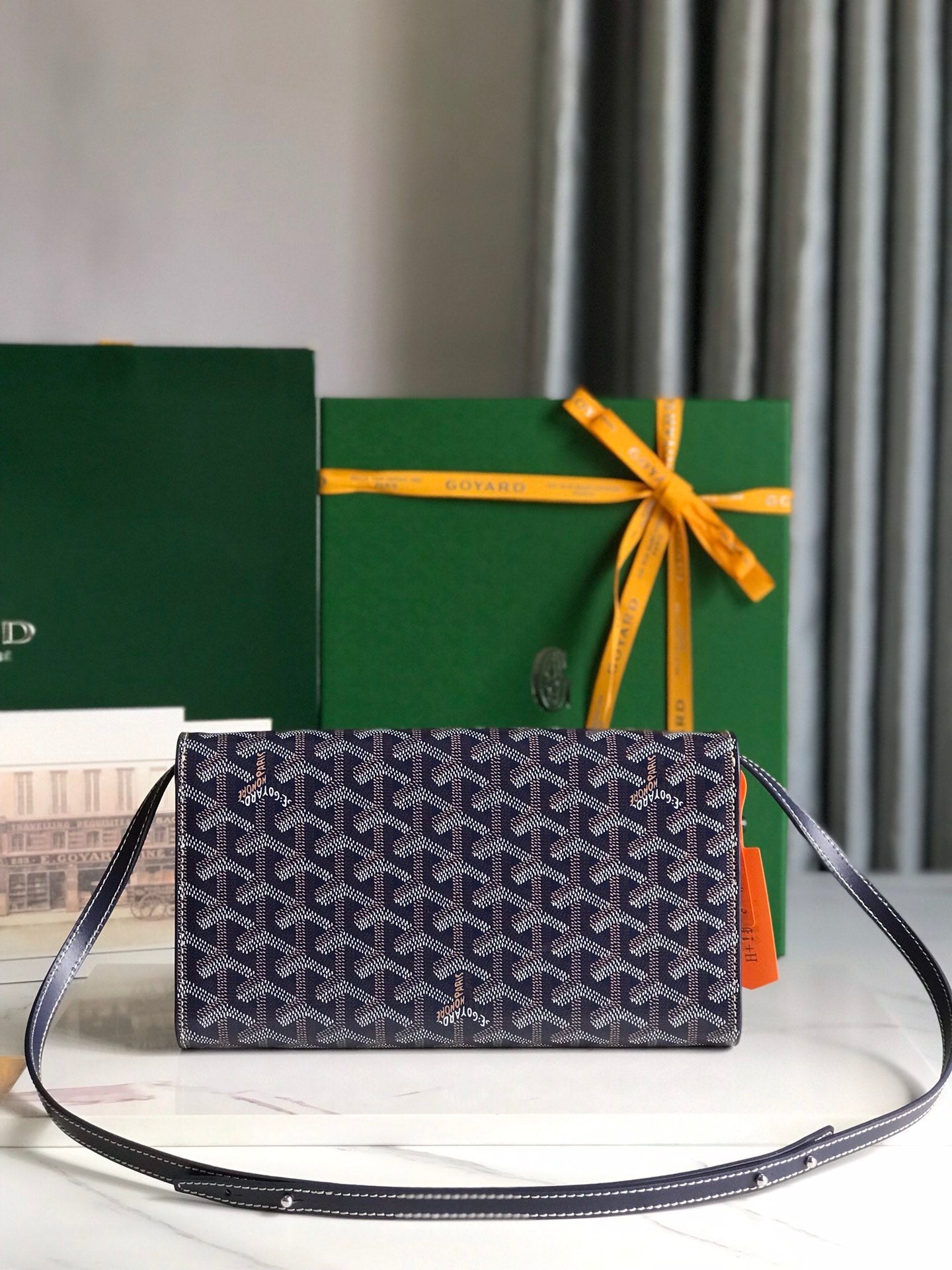 Goyard Monte-Carlo Pm Clutch 25 Cm Navy Blue Goyardine Canvas