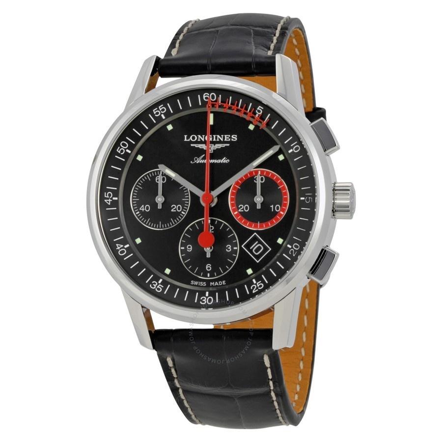 【Super Clone】Longines Men's L47544524 Heritage Chronograph Automatic Black Leather Watch