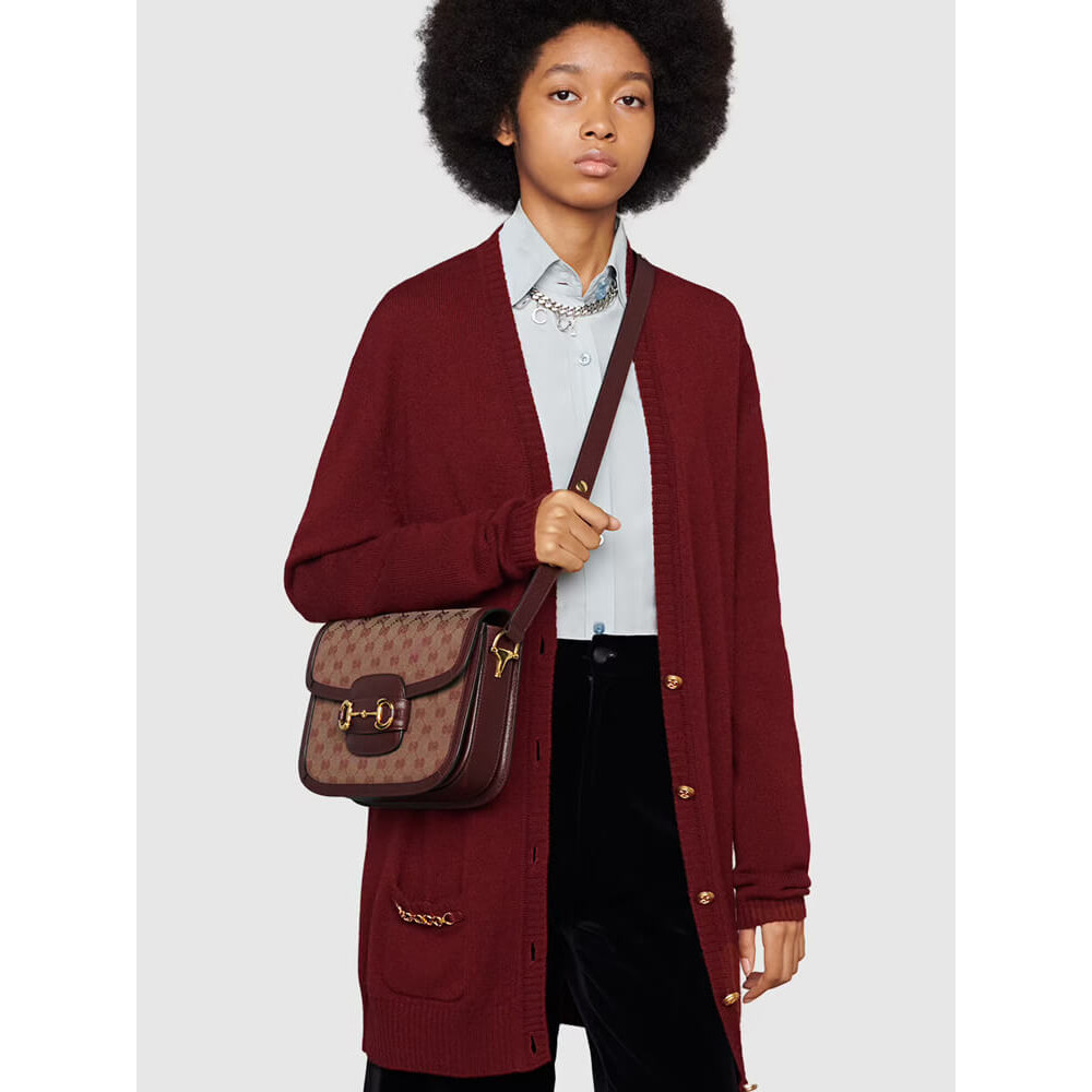 Gucci Horsebit 1955 Small Bag in  Burgundy GG Canvas