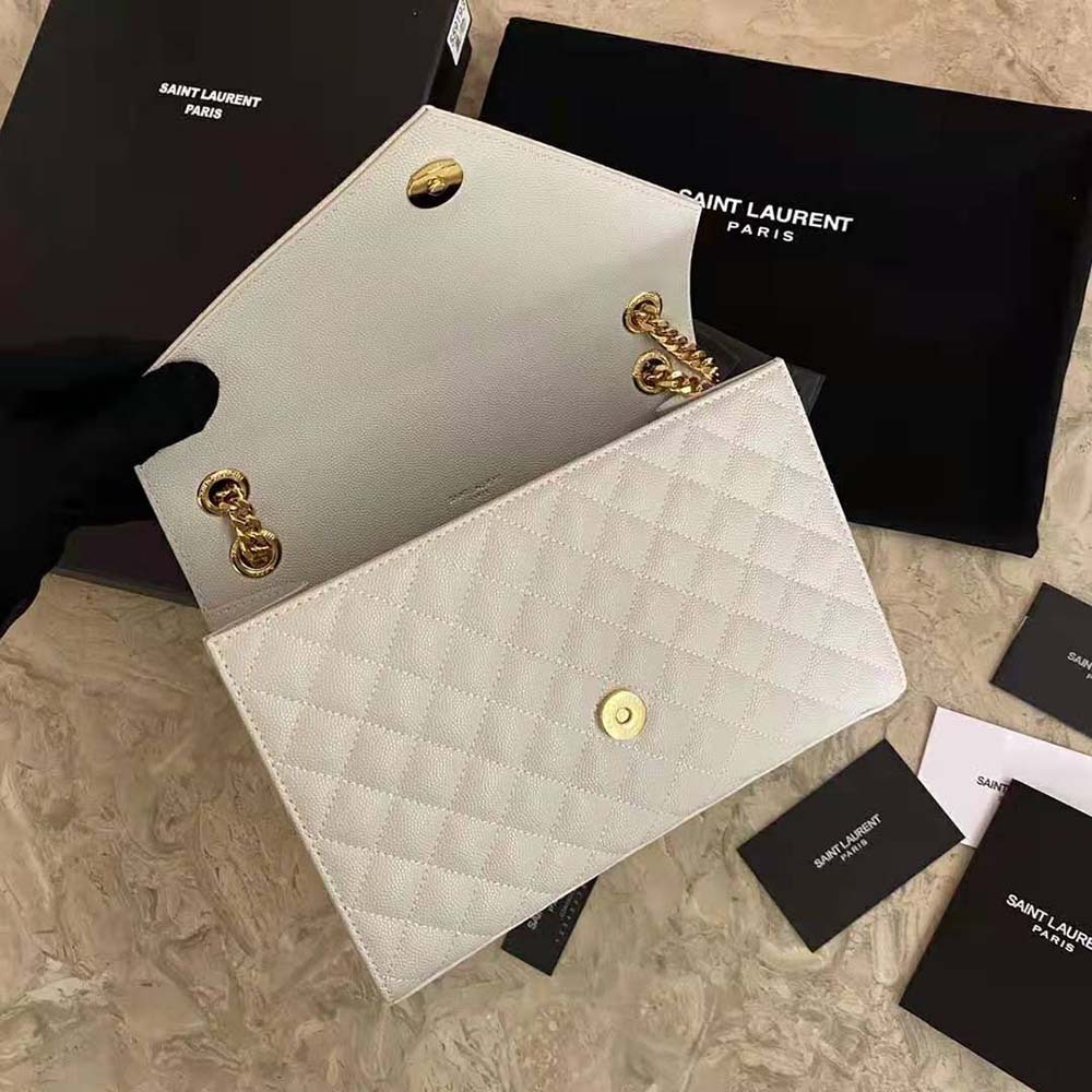 Saint Laurent Envelope Small Bag In Mix Matelasse Grain De Poudre Embossed White