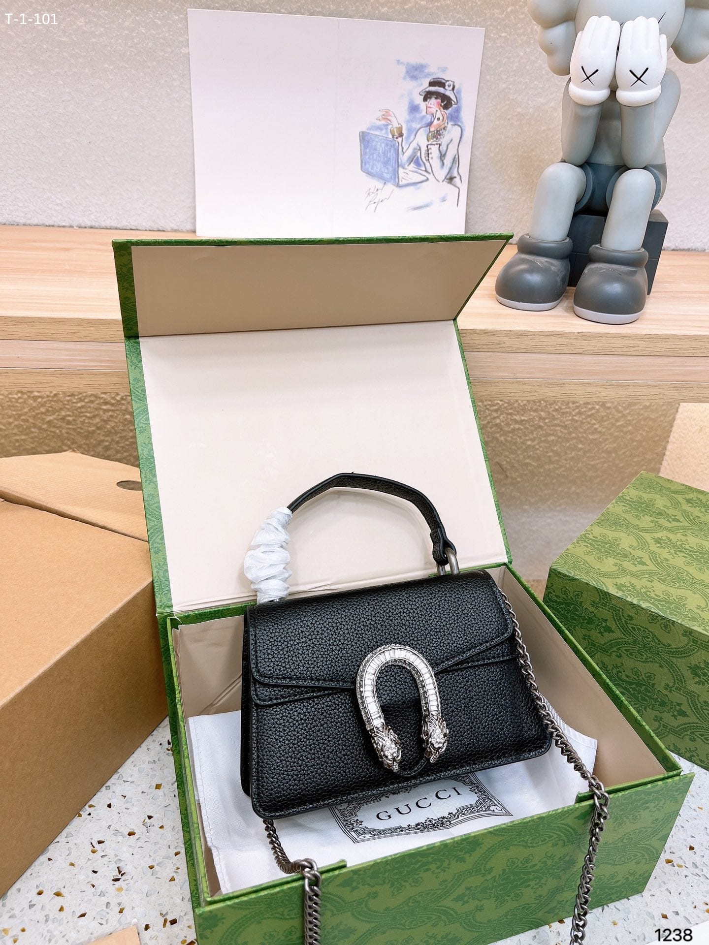 Gucci Dionysus Mini Top Handle Bag Black 18Cm 752029 Caogn 1155