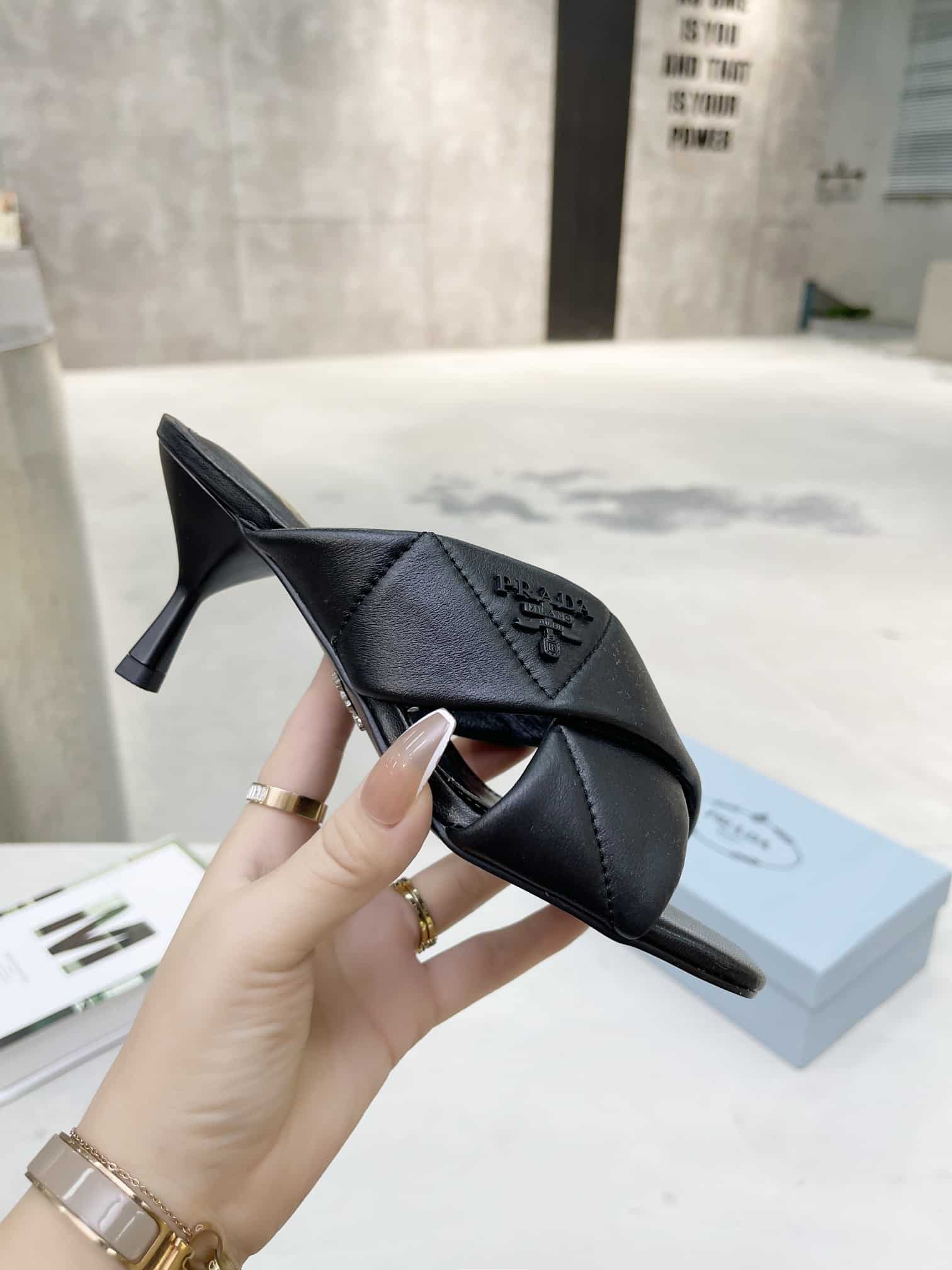 Prada Black Quilted Leather Mule