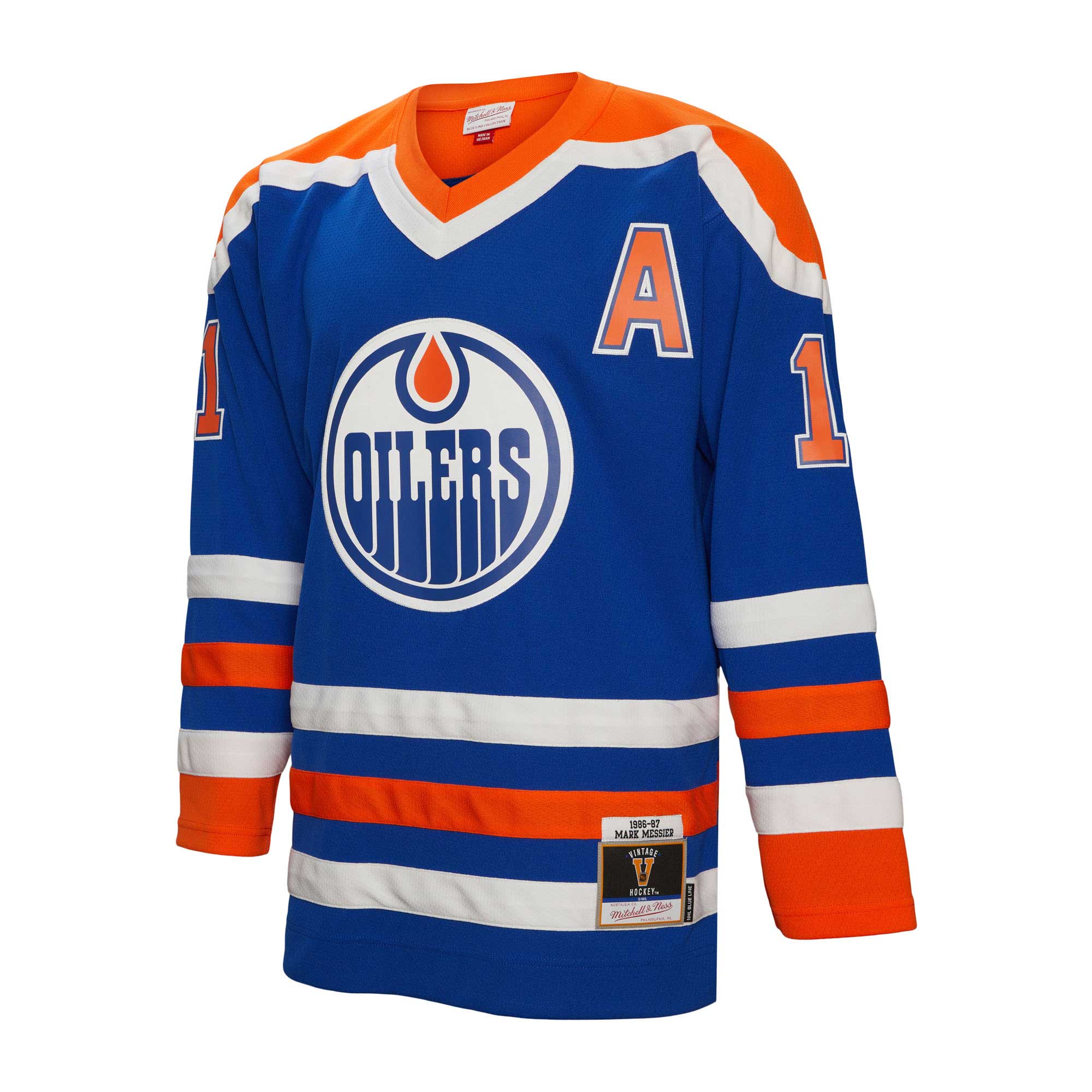 Mark Messier Edmonton Oilers Mitchell & Ness Alternate Captain Patch 1986/87 Blue Line Player Jersey – Royal