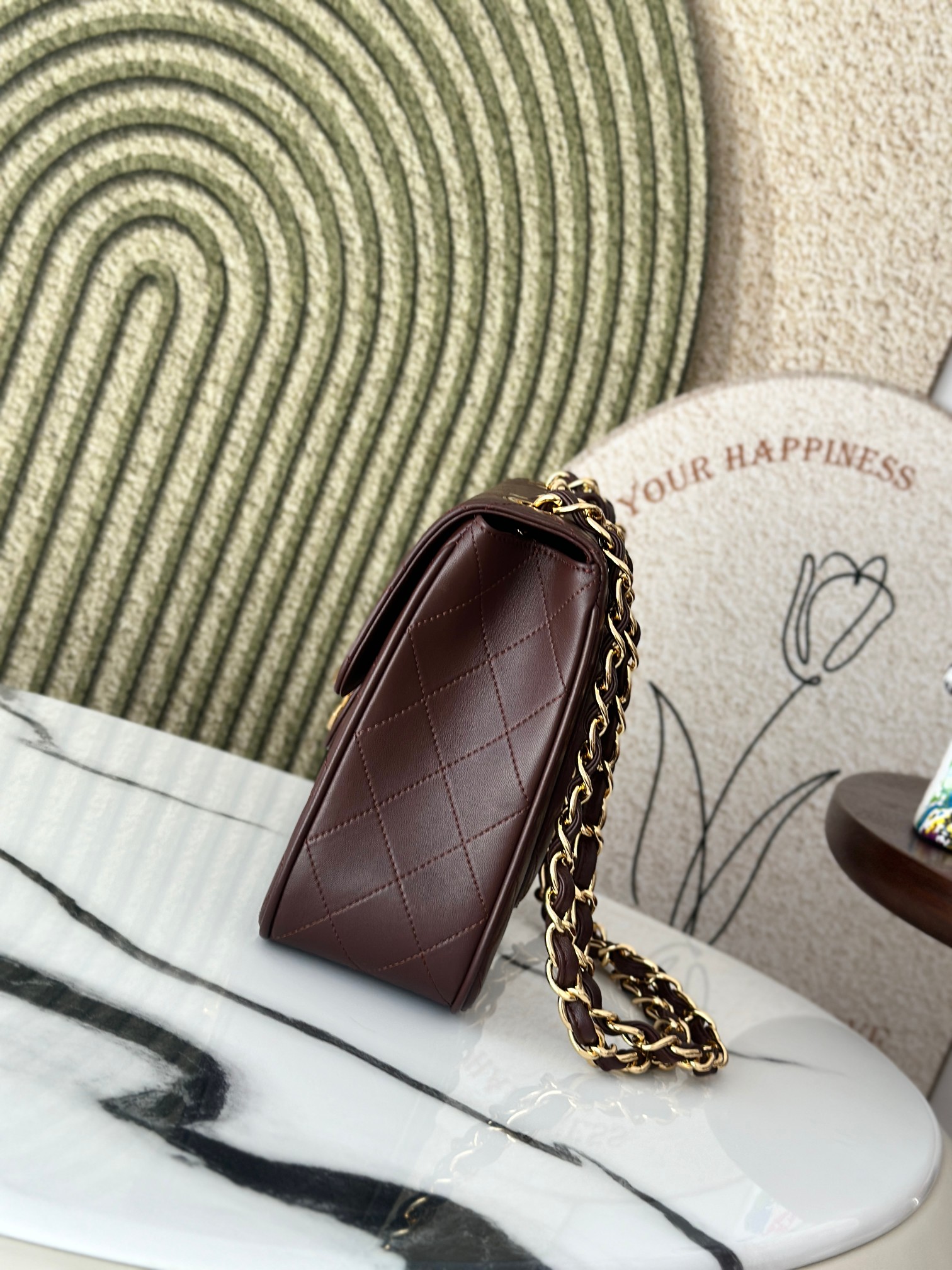 Classic Flap Medium in BurgundyDark Brown Quilted Lambskin with Gold-Tone Hardware