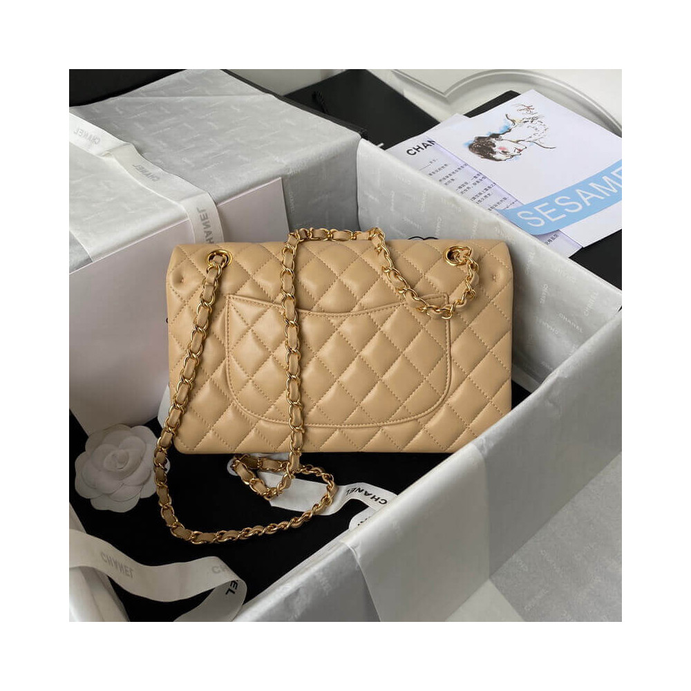 Chanel Classic Flap Bag 25 cm Beige Caviar Gold-Tone Hardware A01112
