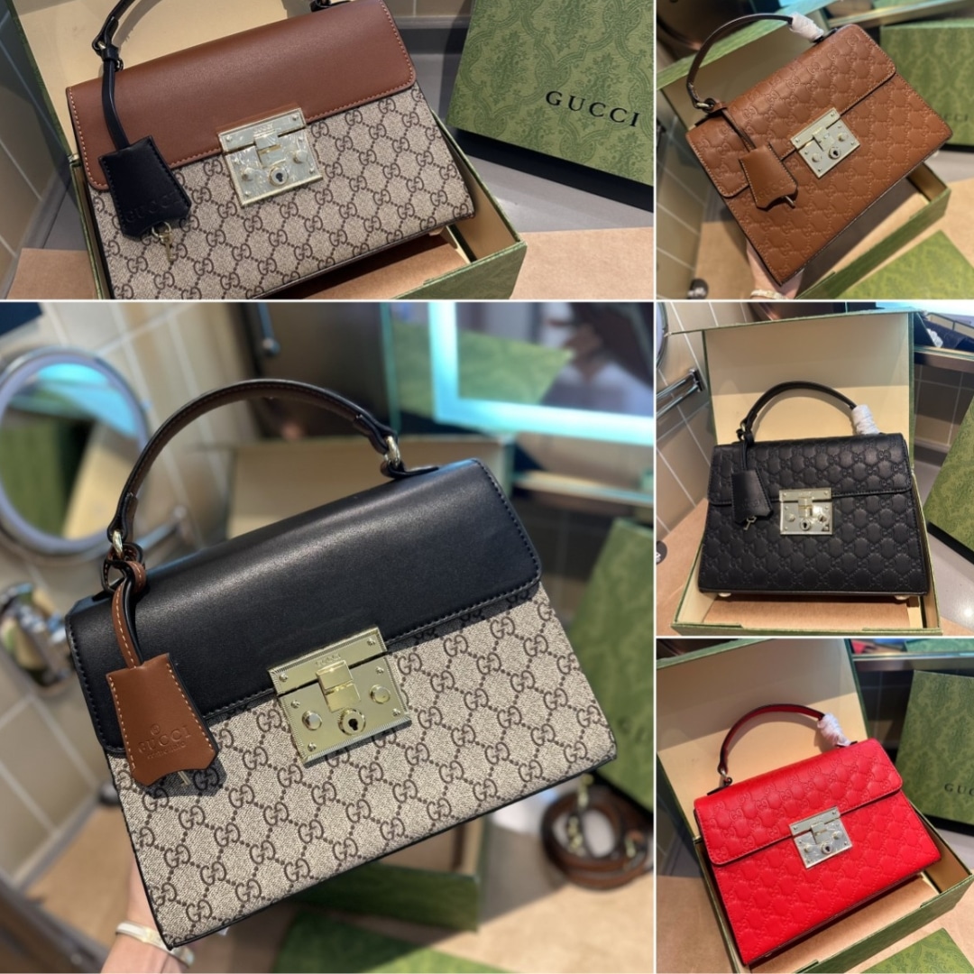 Gucci Paddle Lock Gg Supreme Top Handle Black 28Cm