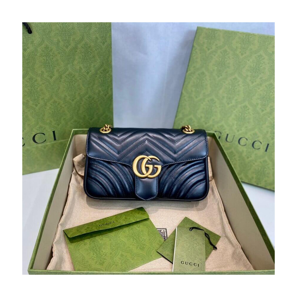 Gucci GG Marmont Matelasse Chevron Leather Small Shoulder Bag Black