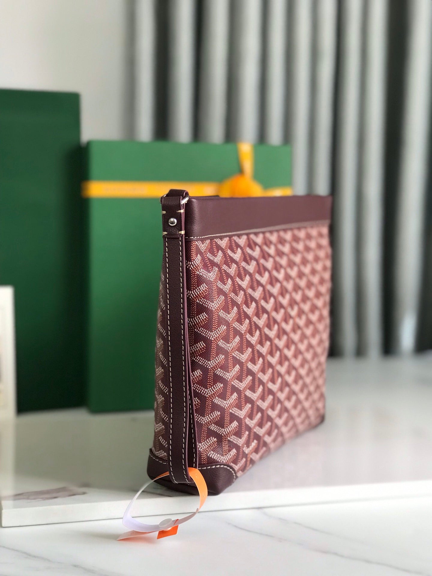 Goyard Conti Pouch 24 Cm Wine Red Lambskin And Goyardine Canvas